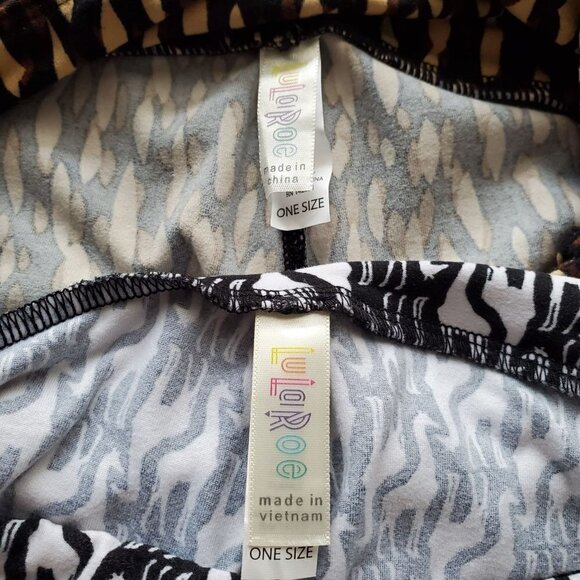 Lularoe Women's Black White Giraffe / Brown Tan Knit Leggings One Size Set of 2 - Picture 5 of 7